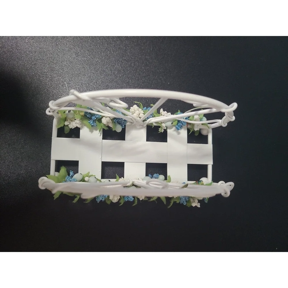 Vintage Shabby Chic accent basket‎ home decor napkin card holder blue cream sage